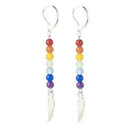 Natural Malaysia Jade with Alloy Wing Long Dangle Leverback Earrings, 7 Chakra Gemstone Jewelry for Women