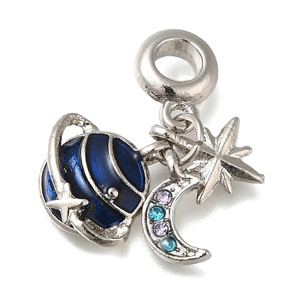 Подвеска из эмалированного сплава с покрытием из сплава в европейском стиле, Подвески с большими отверстиями «Планета, луна и звезда» со стразами