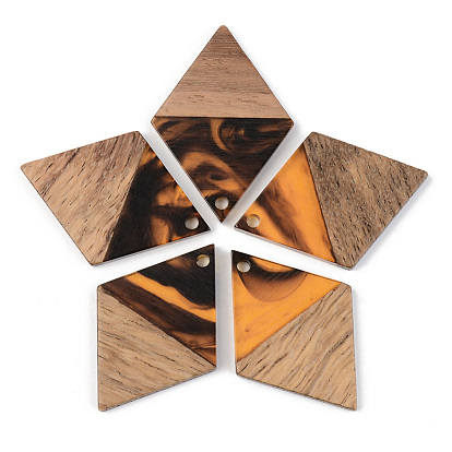 Resin & Walnut Wood Pendants, Rhombus, Orange
