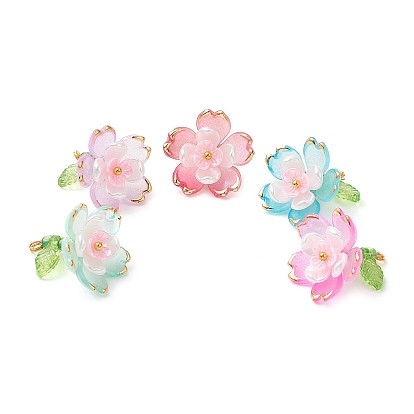 Прозрачные акриловые подвески, со стеклянными бисеринами, цветок, золотой металл обвитыми