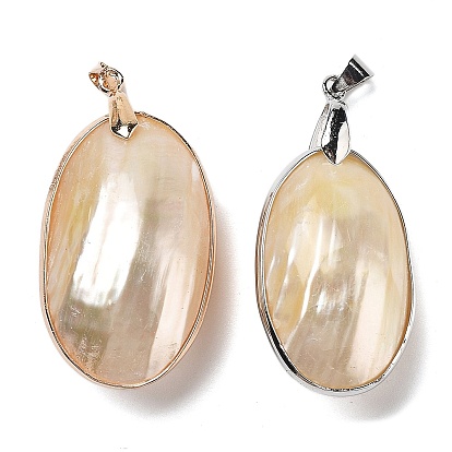 Гальванические большие подвески из натуральной ракушки, латунные овальные подвески с железными застежками-кнопками