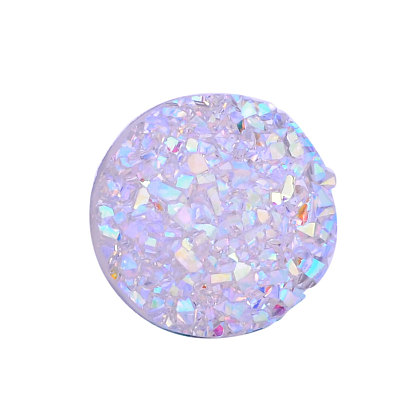 Resin Cabochons, Imitation Druzy Agate, Flat Round, AB Color Plated