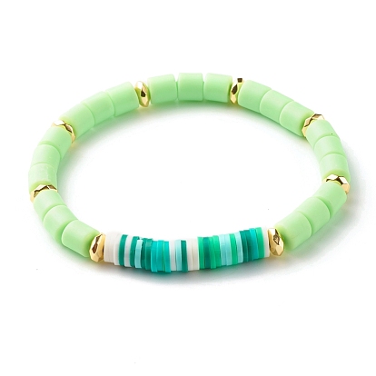 Natural Sandalwood Round & Polymer Clay Heishi Beads Stretch Bracelets Sets, Cactus Heart Charm Stackable Bracelets for Women