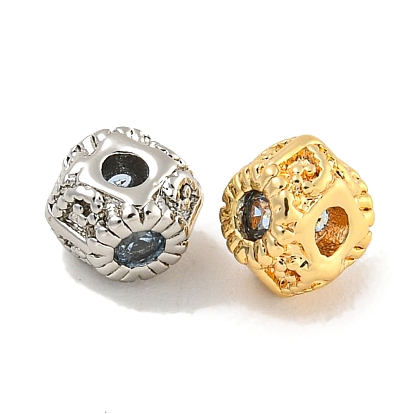 Brass Micro Pave Clear Cubic Zirconia Beads, Cadmium Free & Nickel Free & Lead Free, Hexagon
