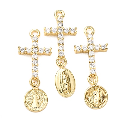 Латунные микропаве прозрачные подвески с фианитом, стойки покрытие, долговечный, без свинца и без кадмия, крестик