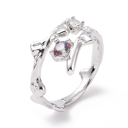 Cubic Zirconia Finger Ring, Platinum Plated Brass Jewelry for Women
