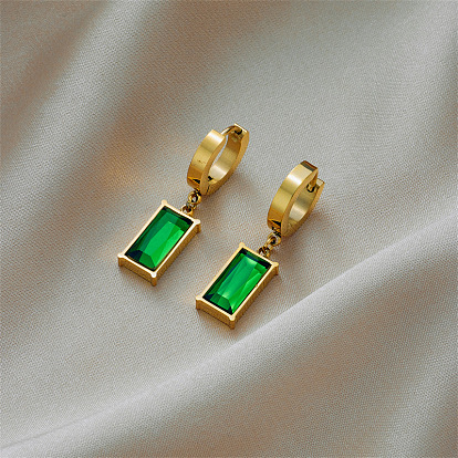 Retro Titanium Green Diamond Lock Collar Earrings Set