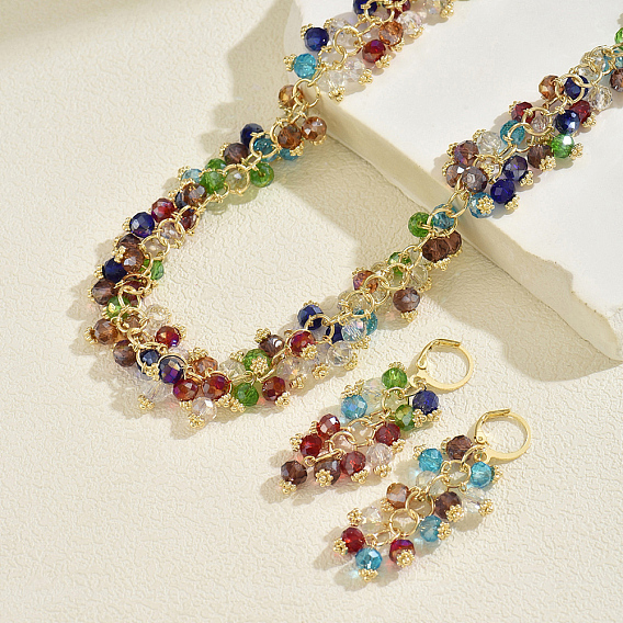 Комплекты ожерелий и серег из круглых бусин из железа и пластика для женщин