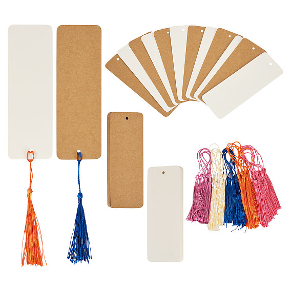 40шт 2 цвета бумажные пустые закладки, прямоугольные, 40шт 5 цвет полиэстер кисточки украшения, кулон украшения