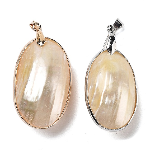 Гальванические большие подвески из натуральной ракушки, латунные овальные подвески с железными застежками-кнопками