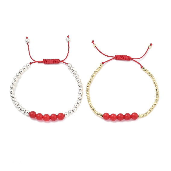 2шт. браслеты из натурального и окрашенного малайзийского нефрита, сплава и латунных бусин, с нейлоновой нитью