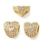 Brass Micro Pave Clear Cubic Zirconia European Beads, Large Hole Beads, Heart