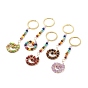 Natural Gemstone Keychain, with Alloy Split Key Rings and Brass Findings, Flat Round
