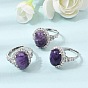 Micro latón allanar anillos zirconia cúbico, oval, con charoita natural, Platino