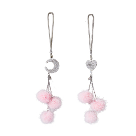 2 шт 2 стиль стразы сердце и пушистый плюшевый шар подвеска для автомобиля, для автомобильного зеркала заднего вида и подвесных аксессуаров для салона автомобиля