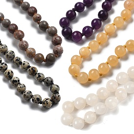 Round Natural Gemstone Beaded Necklaces, with Stainless Steel Lobster Claw Clasps