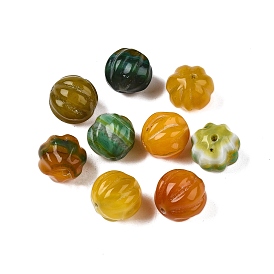 Dyed Natural Agate Grooved Beads, Pumpkin Shaped Beads