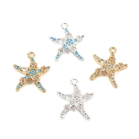 Brass Micro Pave Cubic Zirconia Pendants, Starfish Charms