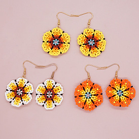 Handmade Orange Flower Earrings with Imported Rice Beads