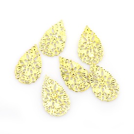 Плоским слеза выводы железа филигранные подвески, 38x22x0.7 мм, отверстие : 0.8 мм