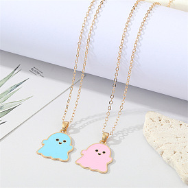 Adorable Metal Candy-Colored Ghost Pendant Necklace for Women - Fashionable Monster Clavicle Chain Jewelry