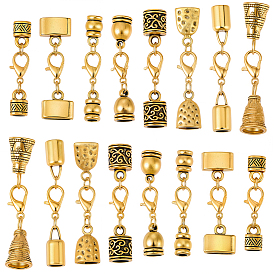 32Pcs 8 Styles Alloy Cord Ends, with Lobster Claw Clasps, Mixed Shapes