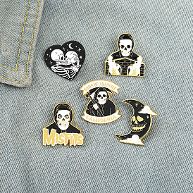 Unique Moon Skull and Letter Brooch Pin for Creative Fashion Statement