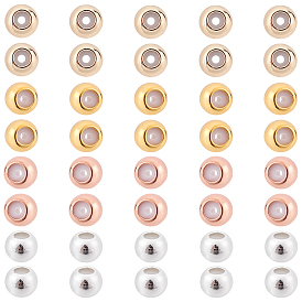 40Pcs 4 Colors Rack Plating Brass Beads, Silicone inside, Cadmium Free & Lead Free, Rondelle, Long-Lasting Plated