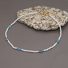 Minimalist White Glass Bead Necklace with Boho Charm and Elegance