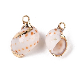 Natural Sea Shell Pendants, Shell Shaped Charms with Golden Tone Iron Loops