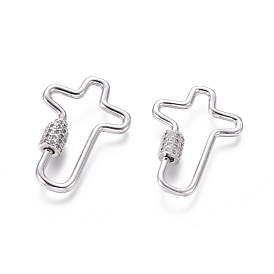 Латунные микропаве, кубический цирконий, винт, карабин, подвески с замком, для изготовления ожерелий, крестик