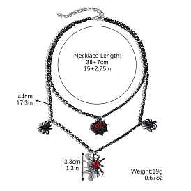 Goth Halloween Alloy Pendants Double Layered Necklace, with Glass Pendants, Spider