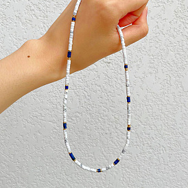 Natural Stone Handmade Beaded Necklace - Simple, Elegant, Collarbone Chain for Women.