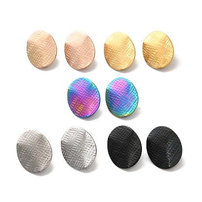 304 Результаты серьги из нержавеющей стали, с вертикальной петлей, текстурированный овал, ионное покрытие (ip)