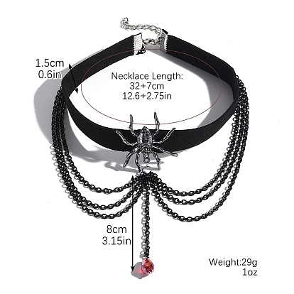 Collar de doble capa con colgantes de aleación góticos de Halloween, con colgantes de cristal, araña