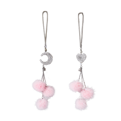 2 шт 2 стиль стразы сердце и пушистый плюшевый шар подвеска для автомобиля, для автомобильного зеркала заднего вида и подвесных аксессуаров для салона автомобиля