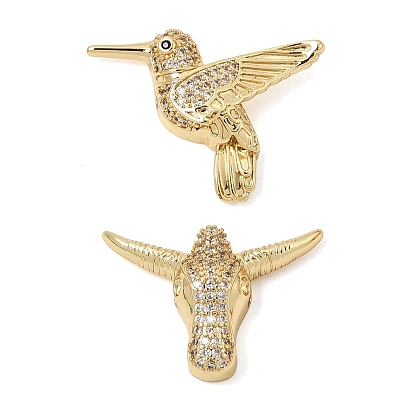 Brass Micro Pave Cubic Zirconia Pendants, Cattle/Hummingbird Charms, Rack Plating, Long-Lasting Plated, Cadmium Free & Lead Free, Real 18K Gold Plated