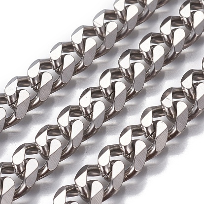 304 Stainless Steel Cuban Link Chains, Faceted, Unwelded