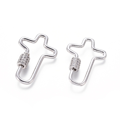 Латунные микропаве, кубический цирконий, винт, карабин, подвески с замком, для изготовления ожерелий, крестик