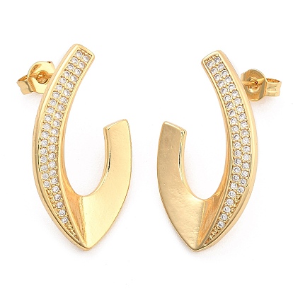Brass Pave Clear Cubic Zirconia Stud Earrings, Nuggets