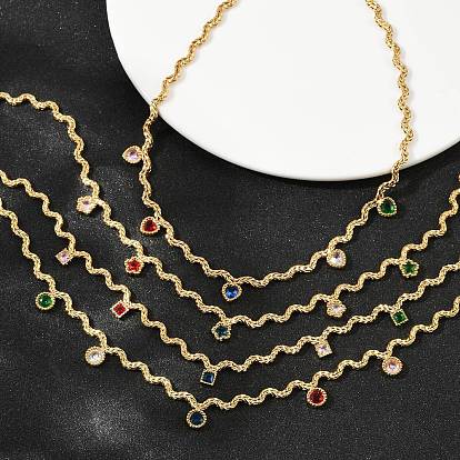 304 ожерелья из нержавеющей стали с кисточками и разноцветными кубическими цирконами для женщин, золотые