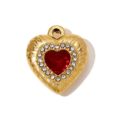 304 подвески из нержавеющей стали с кубическим цирконием, шарма сердца, ионное покрытие (ip), реальный 18 k позолоченный