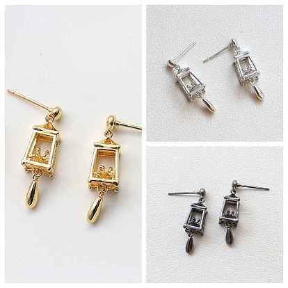 Brass Lantern Dangle Stud Earrings for Women