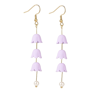 Fleur en acrylique avec boucles d'oreilles longues en perles de plastique, plaqué or 304 bijoux en acier inoxydable pour femmes