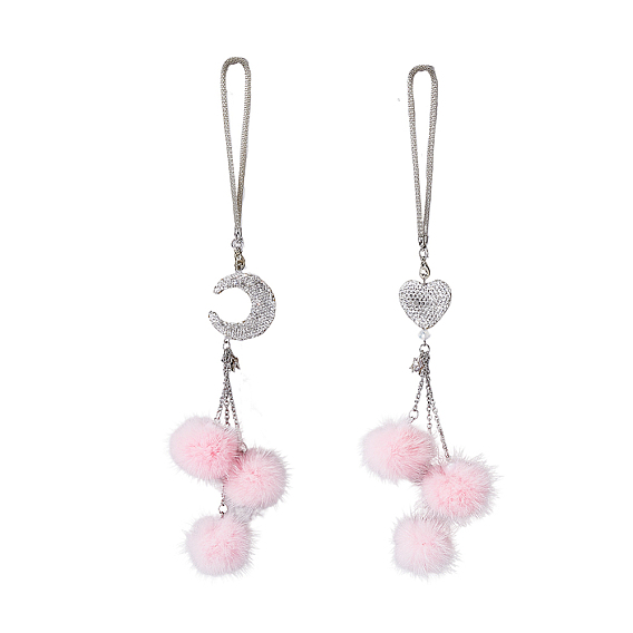 2 шт 2 стиль стразы сердце и пушистый плюшевый шар подвеска для автомобиля, для автомобильного зеркала заднего вида и подвесных аксессуаров для салона автомобиля