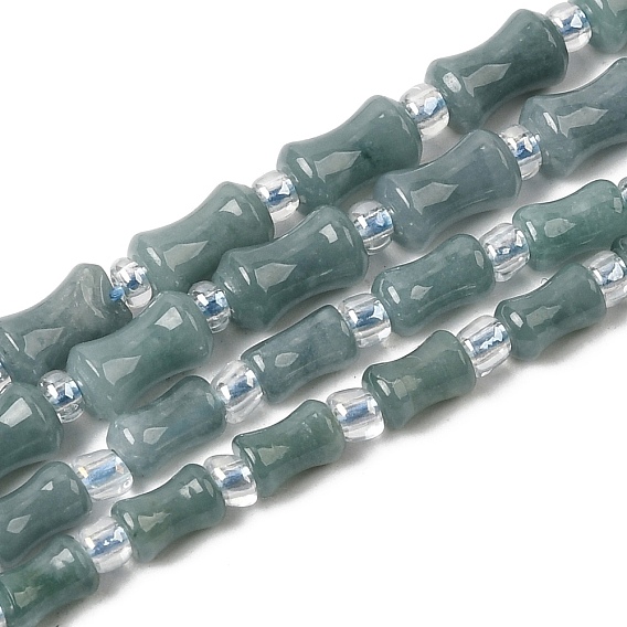 Бусы из натурального мьянманского жадеита, со стеклянными бусинами, бамбуковую палку