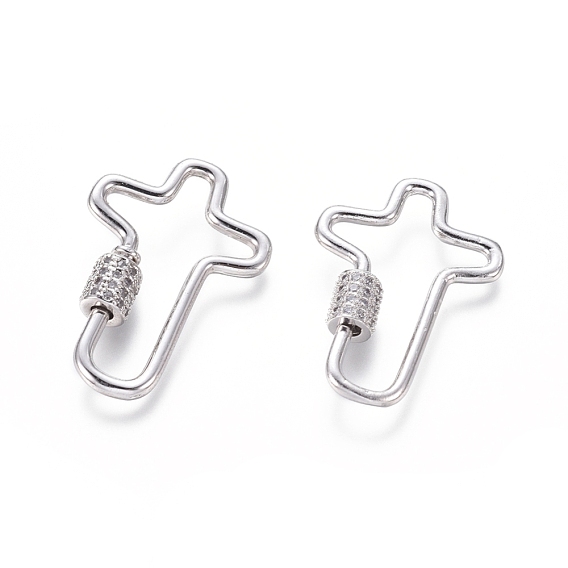 Латунные микропаве, кубический цирконий, винт, карабин, подвески с замком, для изготовления ожерелий, крестик