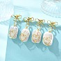 Brass & Natural Baroque Pearl Keshi Pearl Stud Dangle Earrings, Bowknot & Rectangle