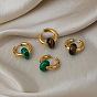 304 Stainless Steel Hoop Earrings with Natural & Synthetic Stone, Huggie Earrings for Women, Real 18K Gold Plated