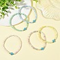 Ombre Effect Dyed Glass Rondelle Beaded Stretch Bracelets, Religion Cross Dyed Synthetic Turquoise Bracelets, Golden